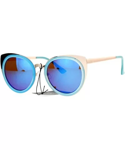 Mirrored Mirror Lens Double Rim Metal Cat Eye Sunglasses - Gold Blue - C212IGSR9K3 $17.09 Cat Eye