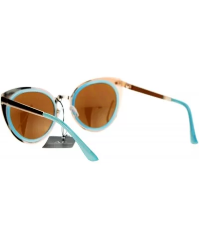 Mirrored Mirror Lens Double Rim Metal Cat Eye Sunglasses - Gold Blue - C212IGSR9K3 $17.09 Cat Eye