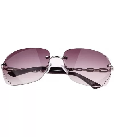 Diamond Lens Designed Frame Womens Sunglasses Lens 55 mm - Silver/Brown - CL1228LZYU1 $24.27 Oval