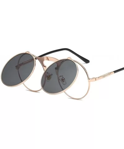 Vintage steampunk gothic style round frame flip sunglasses for men women - 6 - CZ18WYRYM7U $42.03 Round