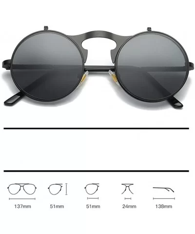 Vintage steampunk gothic style round frame flip sunglasses for men women - 6 - CZ18WYRYM7U $42.03 Round