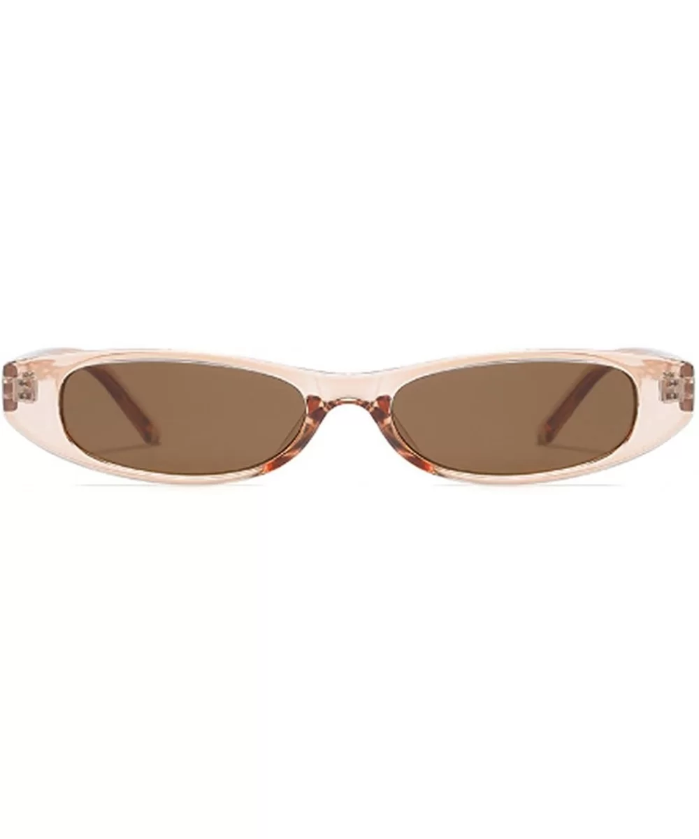 Vintage Small Sunglasses Fashion Narrow Oval Frame eyewea for neutral - Brown - C718DTLGT8Z $13.24 Goggle