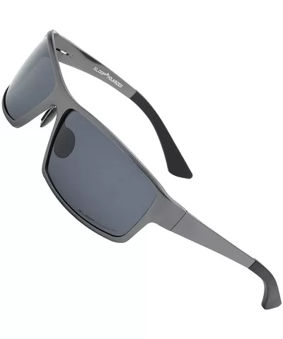 Polarized Aircraft Aluminum Metal Rectangular Sport Sunglasses For Men - Pewter Gun Metal - Polarized Smoke - C218HWQQ7OK $45...