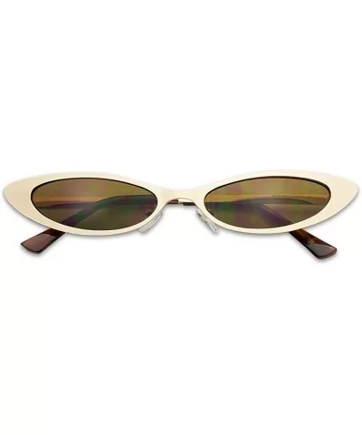 Colorful Tinted Cat Eye Sunglasses Small Narrow Oval Vintage 90's Shades - Gold Frame - Brown - CQ18ERL6TIZ $13.54 Cat Eye