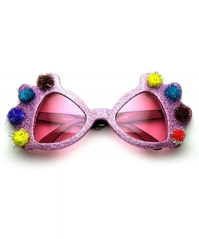 Princess Crown Glitter Pom Pom Jeweled Novelty Party Sunglasses - Purple - C911OY7P741 $14.56 Oversized