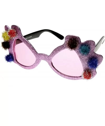 Princess Crown Glitter Pom Pom Jeweled Novelty Party Sunglasses - Purple - C911OY7P741 $14.56 Oversized