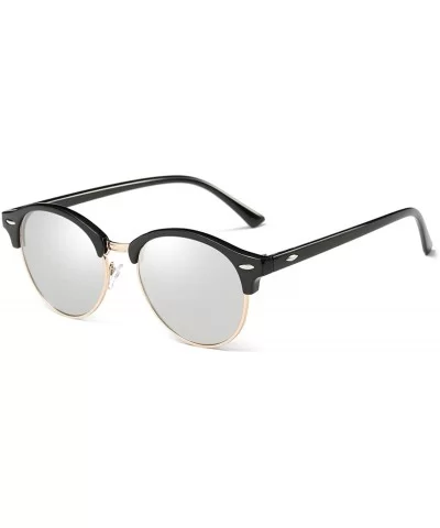 Classic Small Round Retro Sunglasses - Black/Silver Mirrored - CV186IWWLLX $24.09 Semi-rimless