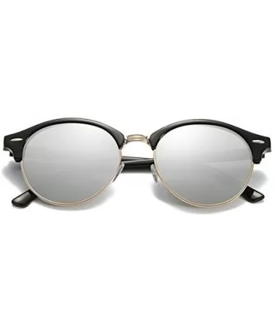 Classic Small Round Retro Sunglasses - Black/Silver Mirrored - CV186IWWLLX $24.09 Semi-rimless