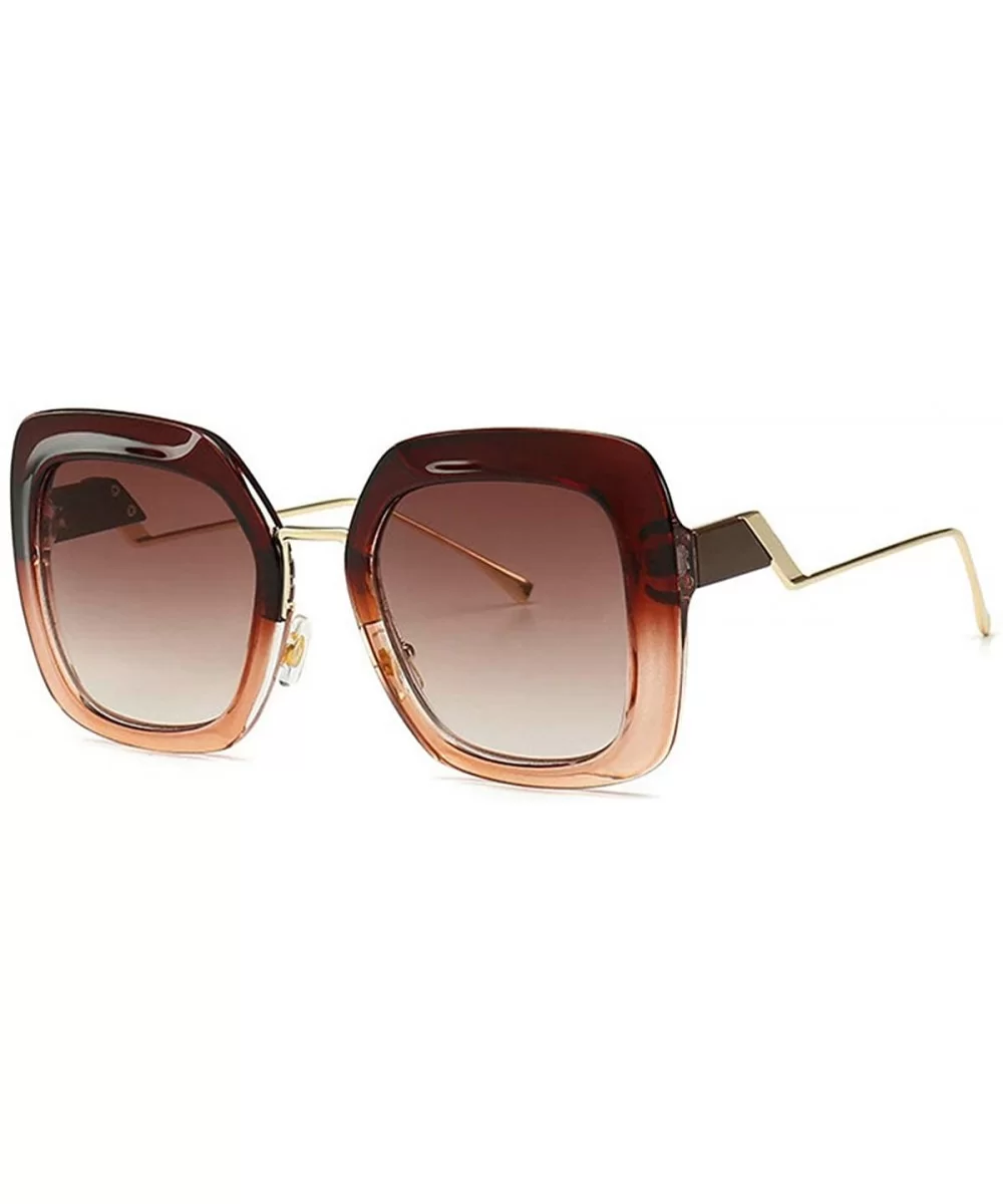 Fashion Large Frame Cat Sunglasses Lady Vintage Square Gradient Sun Glasses UV400 - Brown - C018RKGIS3A $16.39 Square