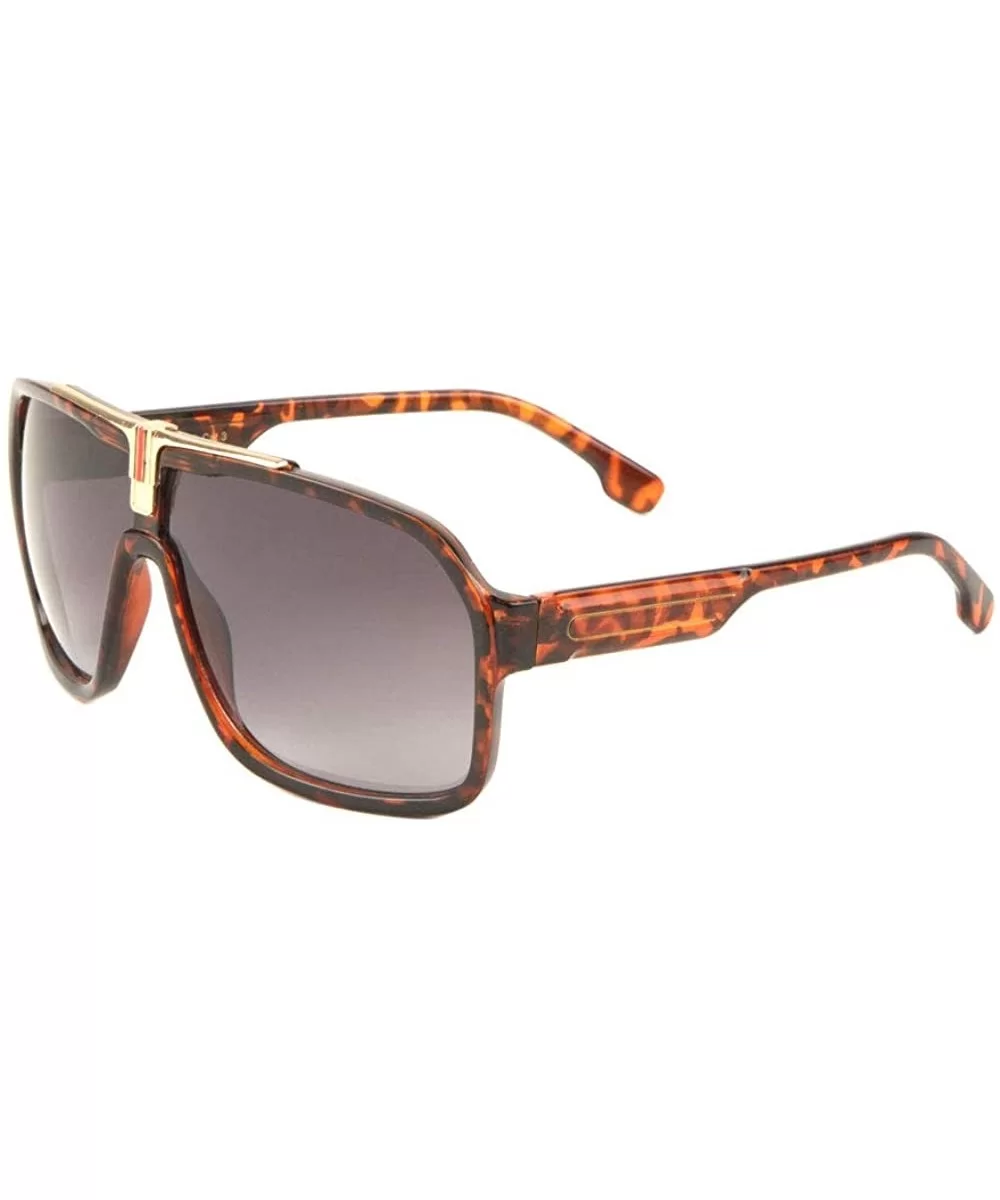 Geometric One Piece Shield T Shape Metal Top Bar Aviator Sunglasses - Brown Demi - CT197YL43X2 $21.72 Shield