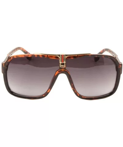 Geometric One Piece Shield T Shape Metal Top Bar Aviator Sunglasses - Brown Demi - CT197YL43X2 $21.72 Shield