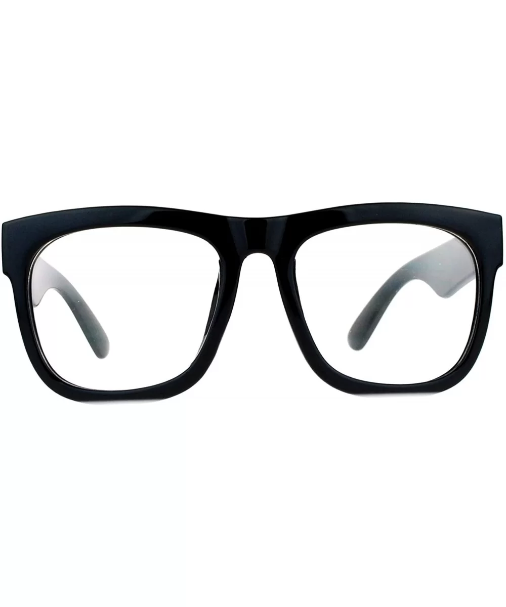 Mens Hard Minimal Oversize Horn Rim Hipster Sunglasses - Black Clear Lens - CV12MXSSPVM $14.14 Wayfarer