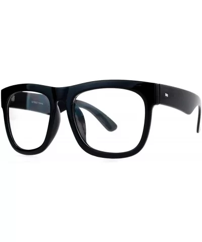 Mens Hard Minimal Oversize Horn Rim Hipster Sunglasses - Black Clear Lens - CV12MXSSPVM $14.14 Wayfarer