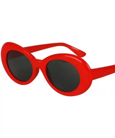 Novelty Kurt Cobain Glasses Oval Sunglasses Black Lens for Women Men - Red - C718IHGRME4 $8.57 Goggle