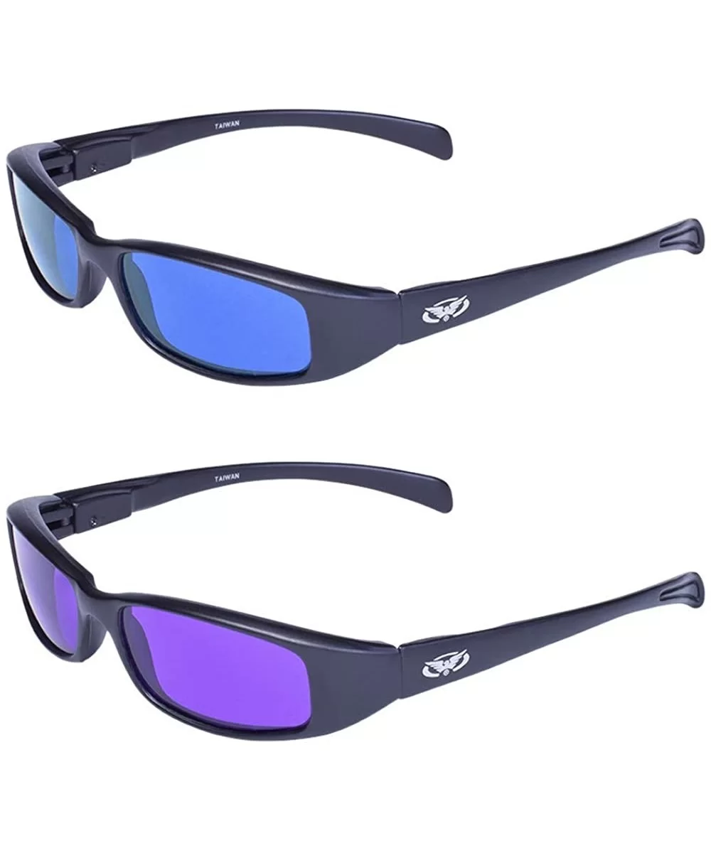 2 Pair New Attitude Black Sport Motorcycle Riding Sunglasses 1 with Blue Lens and 1 with Purple Lens - C918QSKXNWD $38.22 Sport