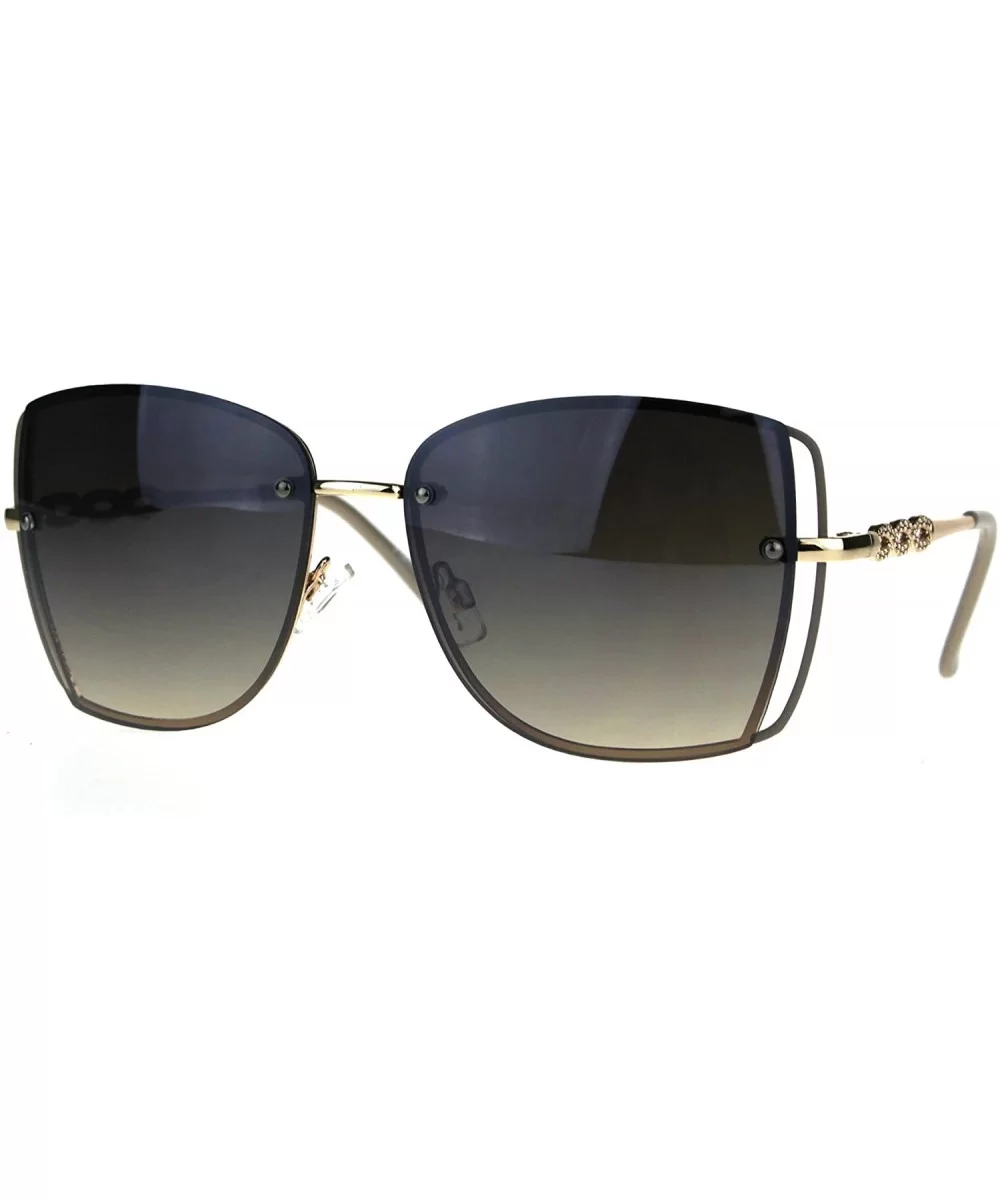 Womens Butterfly Rimless Jewel Arm Squared Metal Sunglasses - Gold Brown Smoke - CY188490LWH $18.13 Butterfly