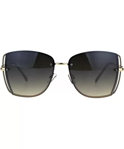 Womens Butterfly Rimless Jewel Arm Squared Metal Sunglasses - Gold Brown Smoke - CY188490LWH $18.13 Butterfly