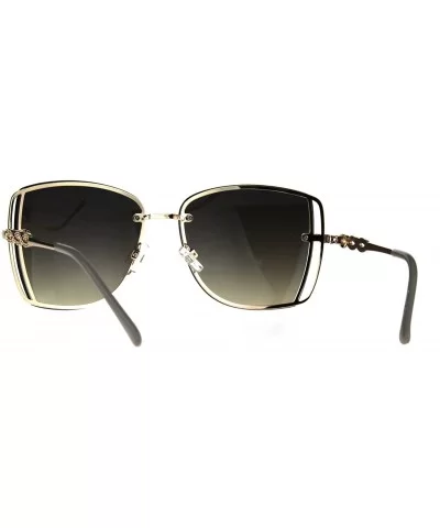 Womens Butterfly Rimless Jewel Arm Squared Metal Sunglasses - Gold Brown Smoke - CY188490LWH $18.13 Butterfly