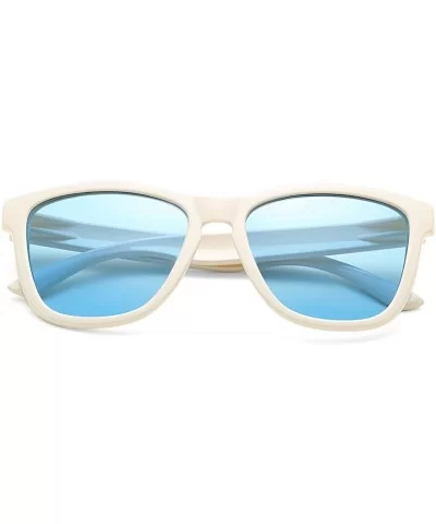 Polarized Sunglasses for Women Men- Classic Vintage Square Sun Glasses - L white Frame/Blue Lens - C7199UMDU3I $16.28 Round