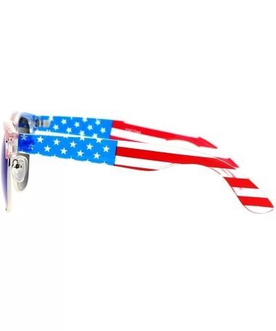 Mirror Lens Patriotic USA Flag Print Half Rim Sunglasses - Clear Blue - CT12HVJR9IF $13.84 Wayfarer