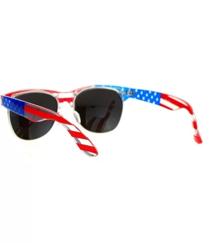 Mirror Lens Patriotic USA Flag Print Half Rim Sunglasses - Clear Blue - CT12HVJR9IF $13.84 Wayfarer