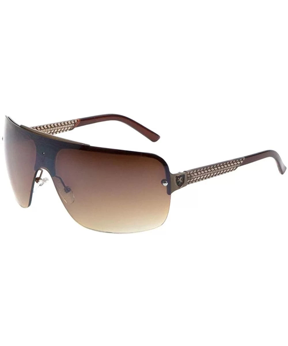 TREAD - Tire Pattern Temple Rimless Curved One Piece Shield Lens Sunglasses - Brown - C9199H3H8SO $28.00 Shield