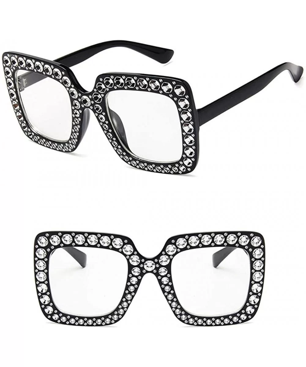 Women Fashion Square Frame Rhinestone Decor Sunglasses Sunglasses - Black White - CP199OSL4QC $36.44 Square