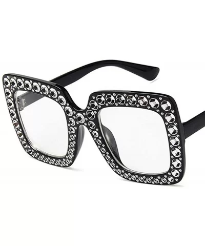 Women Fashion Square Frame Rhinestone Decor Sunglasses Sunglasses - Black White - CP199OSL4QC $36.44 Square