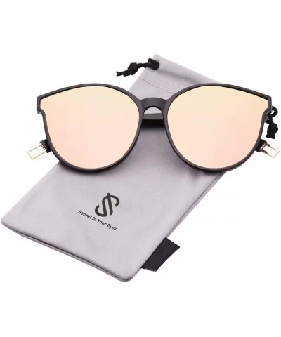 Fashion Round Sunglasses for Women Men Oversized Vintage Shades SJ2057 - C5 Black Frame/Pink Mirrored Lens - C418D8LCHE4 $21....