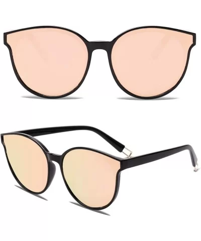 Fashion Round Sunglasses for Women Men Oversized Vintage Shades SJ2057 - C5 Black Frame/Pink Mirrored Lens - C418D8LCHE4 $21....