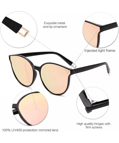 Fashion Round Sunglasses for Women Men Oversized Vintage Shades SJ2057 - C5 Black Frame/Pink Mirrored Lens - C418D8LCHE4 $21....