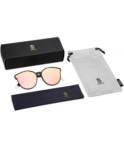 Fashion Round Sunglasses for Women Men Oversized Vintage Shades SJ2057 - C5 Black Frame/Pink Mirrored Lens - C418D8LCHE4 $21....