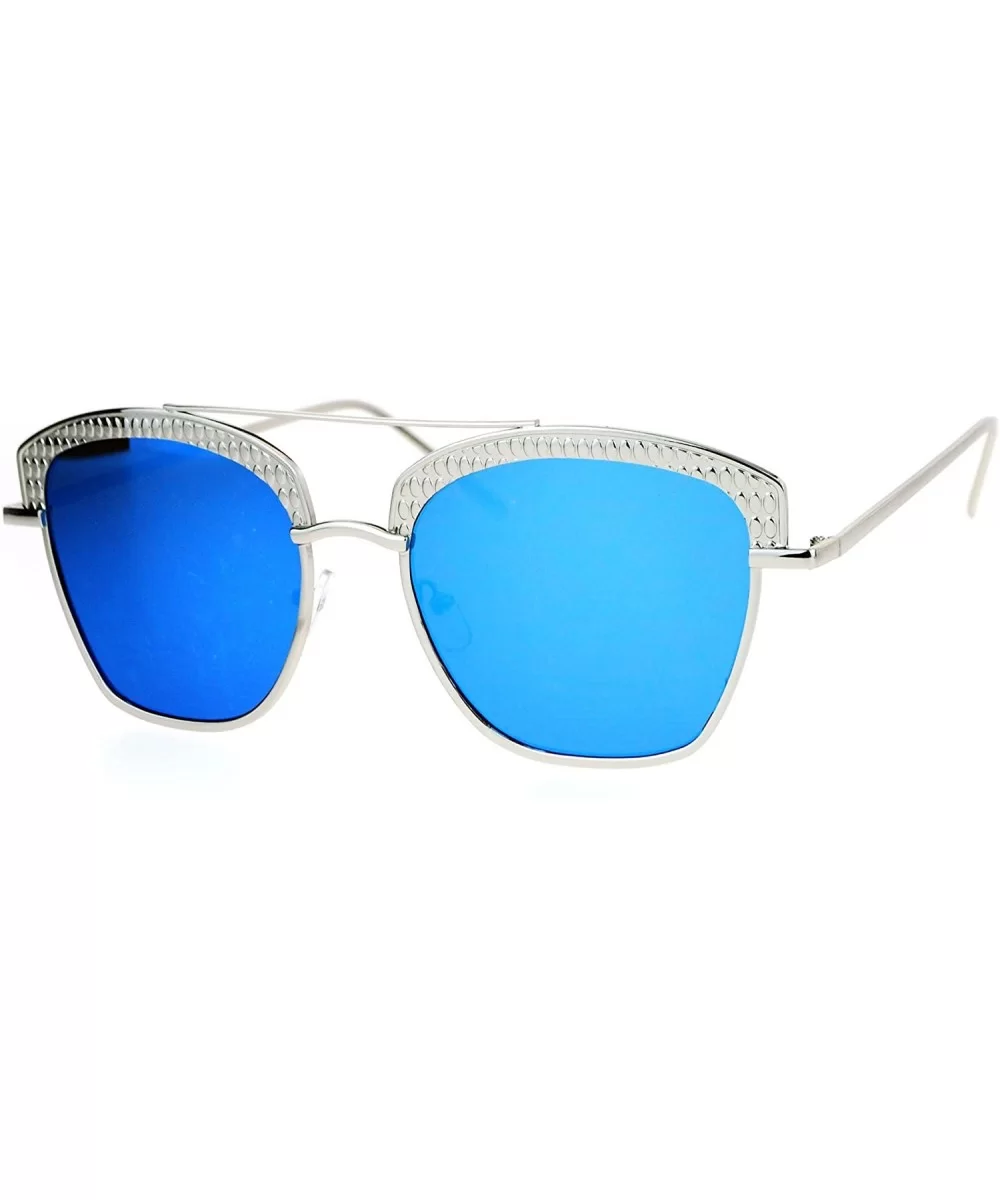 Womens Color Mirrored Lens Half Rim Butterfly Diva Sunglasses - Silver Blue - CB12N46LJW8 $17.01 Butterfly