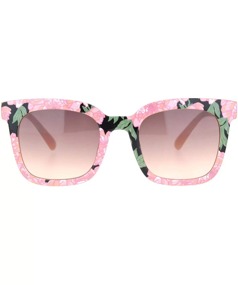 Womens Rectangular Boyfriend Fashion Hornrim Plastic Sunglasses - Pink Flower Pink Smoke - C618OCYZ4HU $13.48 Rectangular