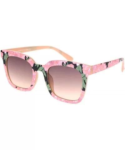 Womens Rectangular Boyfriend Fashion Hornrim Plastic Sunglasses - Pink Flower Pink Smoke - C618OCYZ4HU $13.48 Rectangular