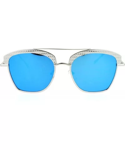 Womens Color Mirrored Lens Half Rim Butterfly Diva Sunglasses - Silver Blue - CB12N46LJW8 $17.01 Butterfly