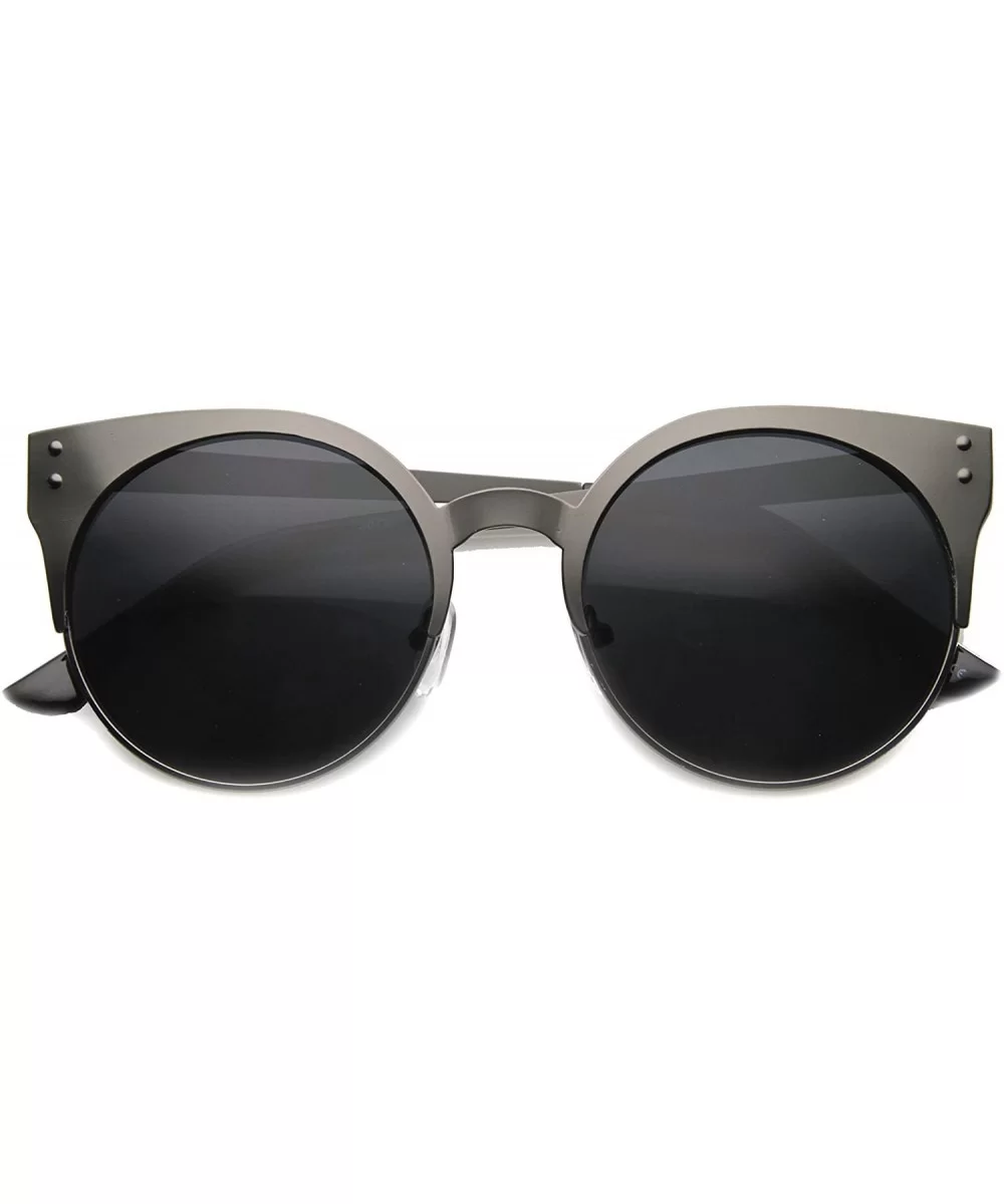 Women's Metal Half Frame Round Cat Eye Sunglasses 50mm - Gunmetal / Smoke - CA124SH7WY9 $13.75 Round