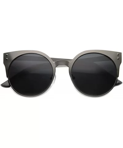 Women's Metal Half Frame Round Cat Eye Sunglasses 50mm - Gunmetal / Smoke - CA124SH7WY9 $13.75 Round