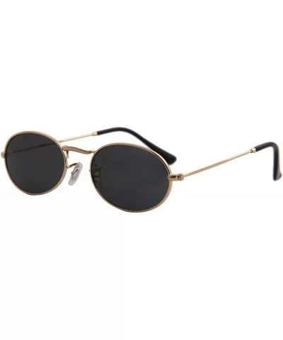 Sunglasses Men Women Small Modern Stylish Oval Mirrored Lens Fashion - Gold Metal Frame/ Black Lens - CN18O7KYKL0 $13.17 Oval