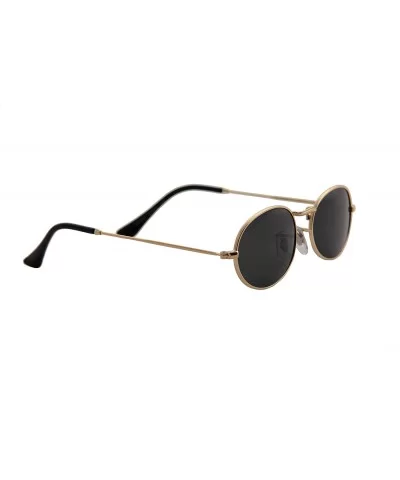 Sunglasses Men Women Small Modern Stylish Oval Mirrored Lens Fashion - Gold Metal Frame/ Black Lens - CN18O7KYKL0 $13.17 Oval