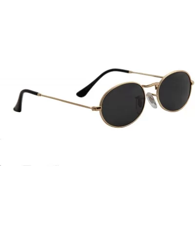 Sunglasses Men Women Small Modern Stylish Oval Mirrored Lens Fashion - Gold Metal Frame/ Black Lens - CN18O7KYKL0 $13.17 Oval