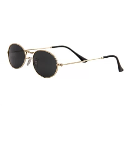 Sunglasses Men Women Small Modern Stylish Oval Mirrored Lens Fashion - Gold Metal Frame/ Black Lens - CN18O7KYKL0 $13.17 Oval