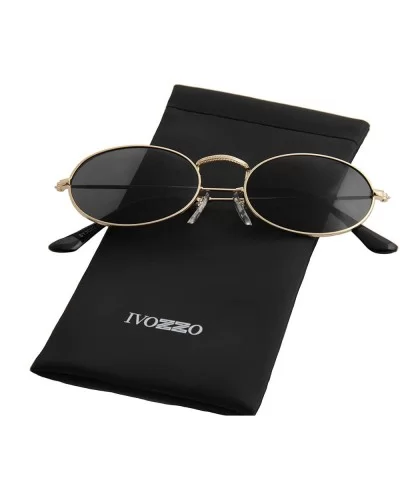 Sunglasses Men Women Small Modern Stylish Oval Mirrored Lens Fashion - Gold Metal Frame/ Black Lens - CN18O7KYKL0 $13.17 Oval