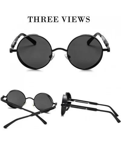 Vintage Round Steampunk Sunglasses for Women Men Retro Hippie Style Sun Glasses Circle Metal Frame - CM1994534ME $19.86 Wrap