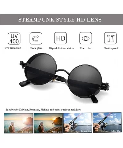 Vintage Round Steampunk Sunglasses for Women Men Retro Hippie Style Sun Glasses Circle Metal Frame - CM1994534ME $19.86 Wrap