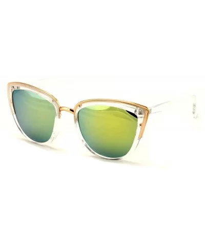 Womens Cat Eye Mirrored Reflective Lenses Oversized Cateyes Sunglasses - Clear / Yellow Mirror Lens - CH18847QKU2 $13.74 Cat Eye