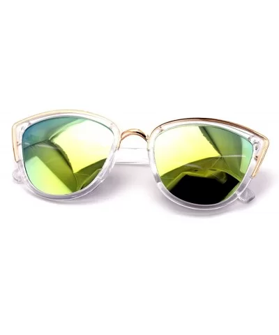 Womens Cat Eye Mirrored Reflective Lenses Oversized Cateyes Sunglasses - Clear / Yellow Mirror Lens - CH18847QKU2 $13.74 Cat Eye