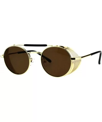Vintage Steampunk Fashion Sunglasses Folding Side Cover Round Frame - Gold (Brown) - CH18GMS9MUT $17.36 Round