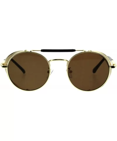 Vintage Steampunk Fashion Sunglasses Folding Side Cover Round Frame - Gold (Brown) - CH18GMS9MUT $17.36 Round