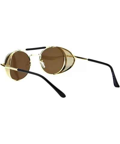 Vintage Steampunk Fashion Sunglasses Folding Side Cover Round Frame - Gold (Brown) - CH18GMS9MUT $17.36 Round